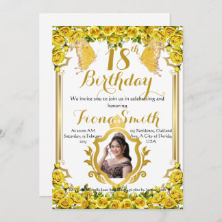 Sunny Yellow Roses Floral Verjaardag Uitnodiging K