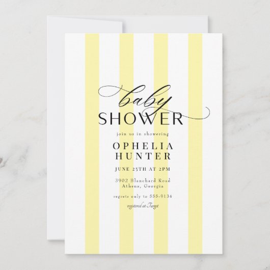 Sunny Yellow Stripe Geslachtsneutraal Baby shower Kaart (Voorkant)