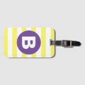 Sunny Yellow Striped Purple Monogram Bagagelabel (Voorkant (horizontaal))