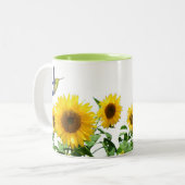 Sunny Yellow Sunflower en Hummingbird Tweekleurige Koffiemok (Voorkant links)