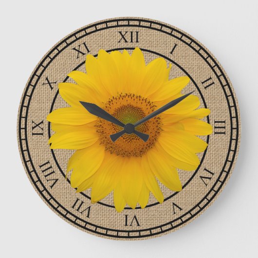 Sunny Yellow Sunflower Rustic Round Wall Clock Grote Klok (Voorkant)