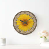Sunny Yellow Sunflower Rustic Round Wall Clock Grote Klok (Huis)