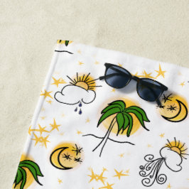 Sunny Yellow Suns, Stars en Moon met Green Palm Strandlaken