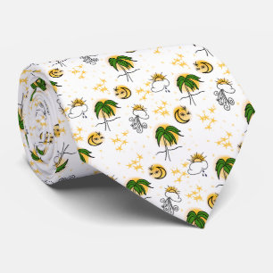 Sunny Yellow Suns, Stars en Moon met Green Palm Stropdas