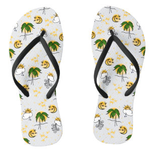 Sunny Yellow Suns, Stars en Moon met Green Palm Teenslippers