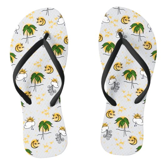 Sunny Yellow Suns, Stars en Moon met Green Palm Teenslippers (Voetbed)