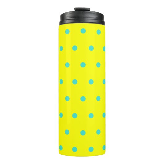 Sunny Yellow Turquoise Blue Polka Dots Thermosbeker (Voorkant)