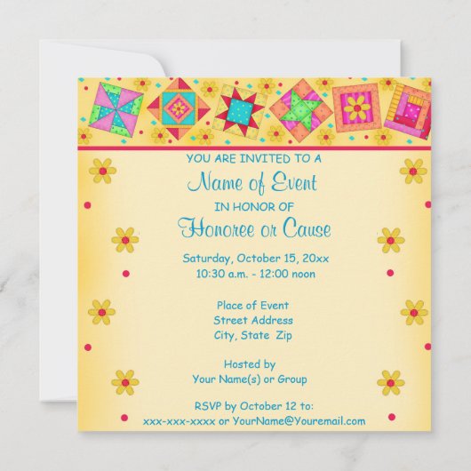 Sunny Yellow & Turquoise Patchwork Quilt Block Art Kaart (Achterkant)