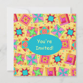 Sunny Yellow & Turquoise Patchwork Quilt Block Art Kaart (Voorkant)