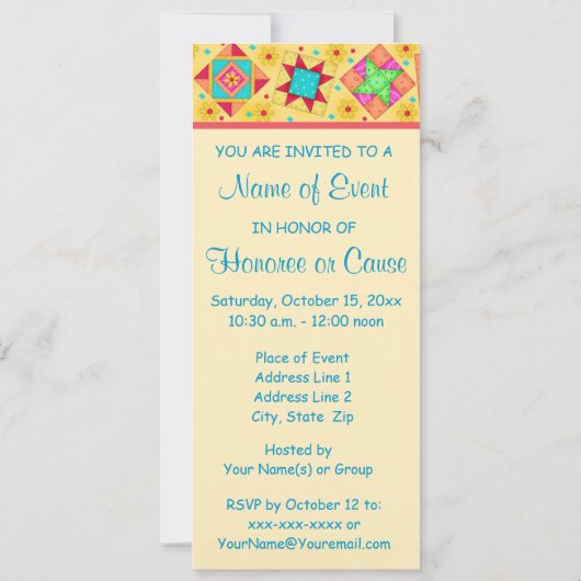 Sunny Yellow & Turquoise Patchwork Quilt Block Art Kaart (Achterkant)