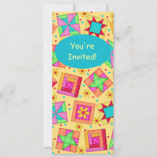 Sunny Yellow & Turquoise Patchwork Quilt Block Art Kaart