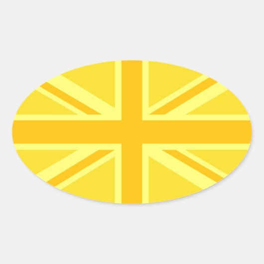 Sunny Yellow Union Jack British Flag Decor Ovale Sticker (Voorkant)