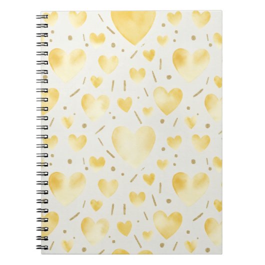 Sunny Yellow Watercolor Hearts Notitieboek (Voorkant)