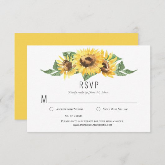 Sunny Yellow Waterverf Sunflower RSVP | (Voorkant / Achterkant)