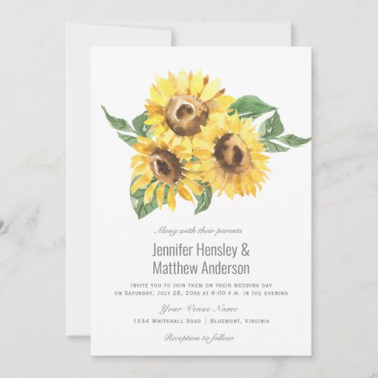 Sunny Yellow Waterverf Sunflower Weddenschap | Kaart (Voorkant)