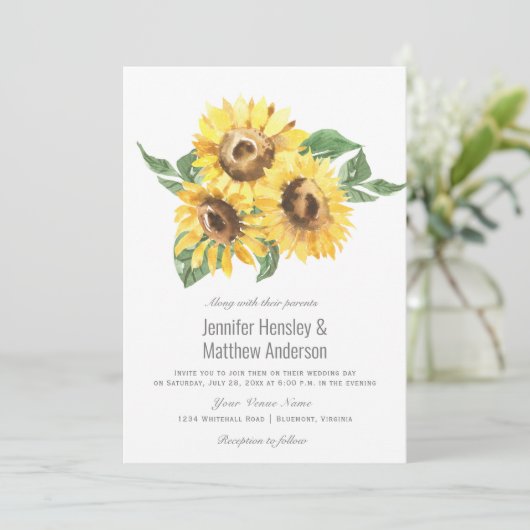 Sunny Yellow Waterverf Sunflower Weddenschap | Kaart (Staand voorkant)