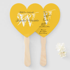 Sunny Yellow & White Chic Monogram Weddenschap Pro Handwaaier
