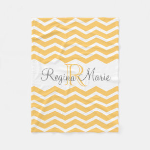 Sunny Yellow/ White Monogram Name Keepomwille Chev Fleece Deken