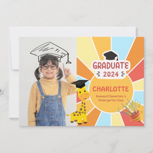 Sunray Kind voorschoolse foto Afstuderen Aankondig Kaart (Voorkant)