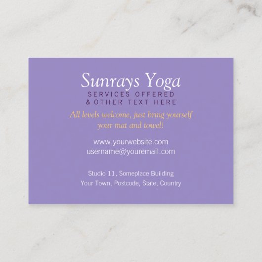 Sunrays Yoga Silhouette met Logo Visitekaartje (Achterkant)