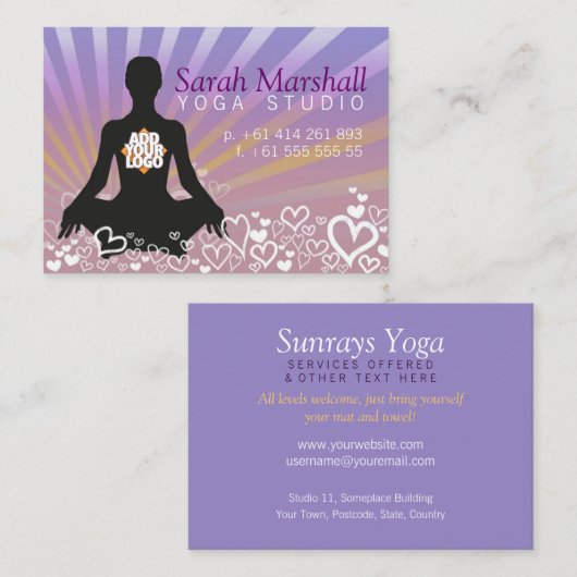 Sunrays Yoga Silhouette met Logo Visitekaartje (Voorkant / Achterkant)