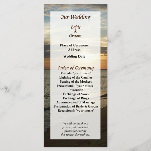 Sunrise aan het Norfolk VA Wedding Programme Programmakaart (Voorkant)