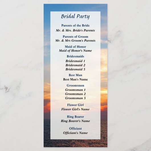 Sunrise aan het Zee Wedding Programme Programmakaart (Achterkant)