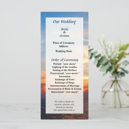 Sunrise aan het Zee Wedding Programme Programmakaart (Staand voorkant)