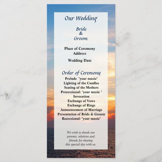 Sunrise aan het Zee Wedding Programme Programmakaart (Voorkant)