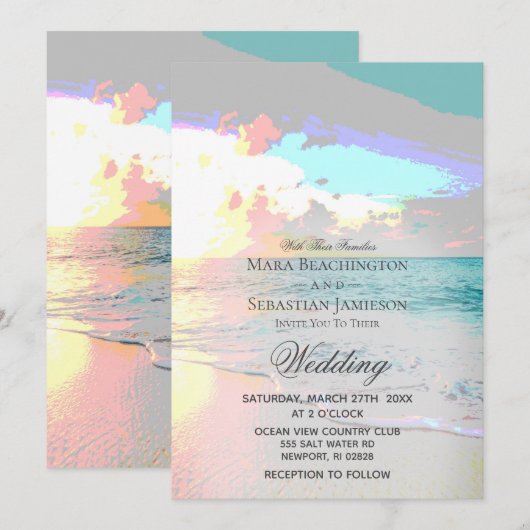 *~* Sunrise Artsy Pastel Beach Sunset Weddenschap Kaart (Voorkant / Achterkant)
