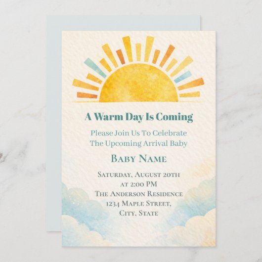 Sunrise Baby Shower Kaart (Voorkant / Achterkant)