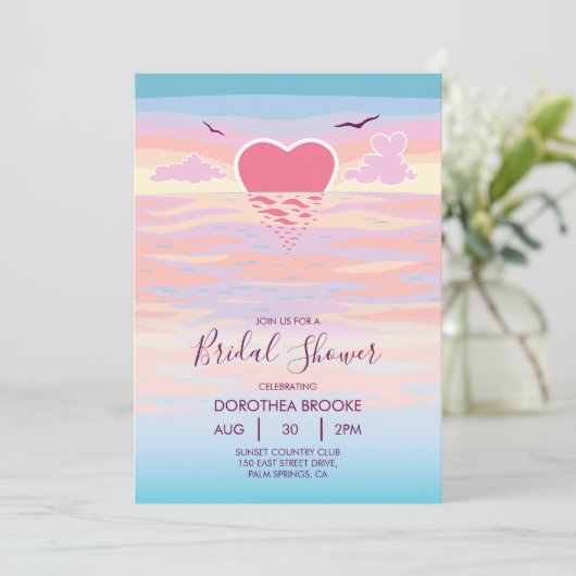 Sunrise Beach bruids douche uitnodiging (Staand voorkant)