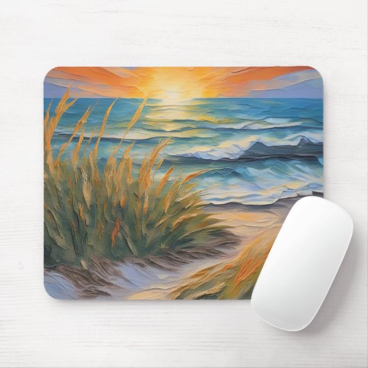 Sunrise Beach getextureerde olieverfschilderij Muismat (Met muis)