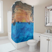 Sunrise Beach Palm Trees Douchegordijn (In situ)