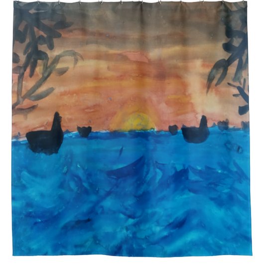 Sunrise Beach Palm Trees Douchegordijn (Voorkant)