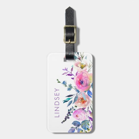 Sunrise Boho Floral Custom Monogram Bagagelabel (Voorkant verticaal)