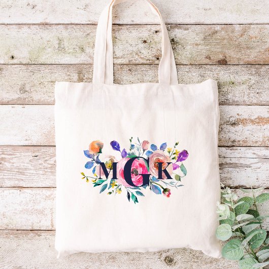 Sunrise Boho Floral Monogrammed Tote Bag