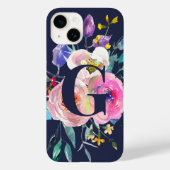 Sunrise Boho Floral Navy Monogram Case-Mate iPhone Case (Achterkant)