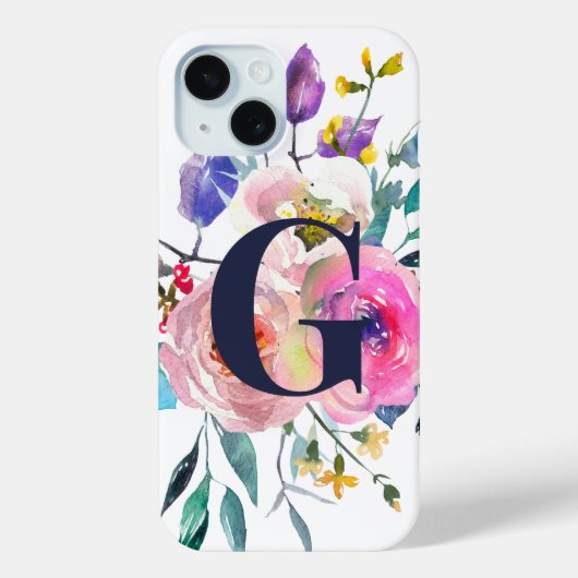 Sunrise Boho Floral Navy Monogram Case-Mate iPhone Case (Achterkant)