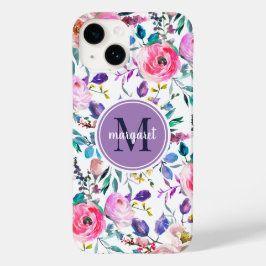 Sunrise Boho Floral Paars en White Monogram Case-Mate iPhone 14 Hoesje