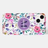 Sunrise Boho Floral Paars en White Monogram Case-Mate iPhone Case (Achterkant (horizontaal))