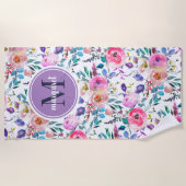 Sunrise Boho Floral Paars en White Monogram Strandlaken (Voorkant)