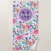Sunrise Boho Floral Paars en White Monogram Strandlaken (Voorkant)