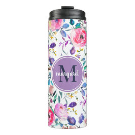 Sunrise Boho Floral Paars en White Monogram Thermosbeker