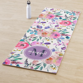 Sunrise Boho Floral Paars en White Monogram Yogamat