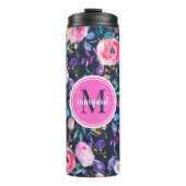 Sunrise Boho Floral Pink en Navy Monogram Thermosbeker (Voorkant)