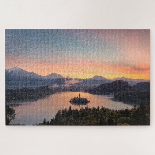 Sunrise boven het Bled-meer Legpuzzel (Horizontaal)