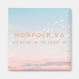 Sunrise Button Magnet - Coördinaten van Norfolk, V
