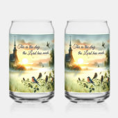 Sunrise Church with Birds in Misty Meadow Blikvorm Glas (Achterkant)