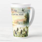 Sunrise Church with Birds in Misty Meadow Latte Mok (Rechterhoek)